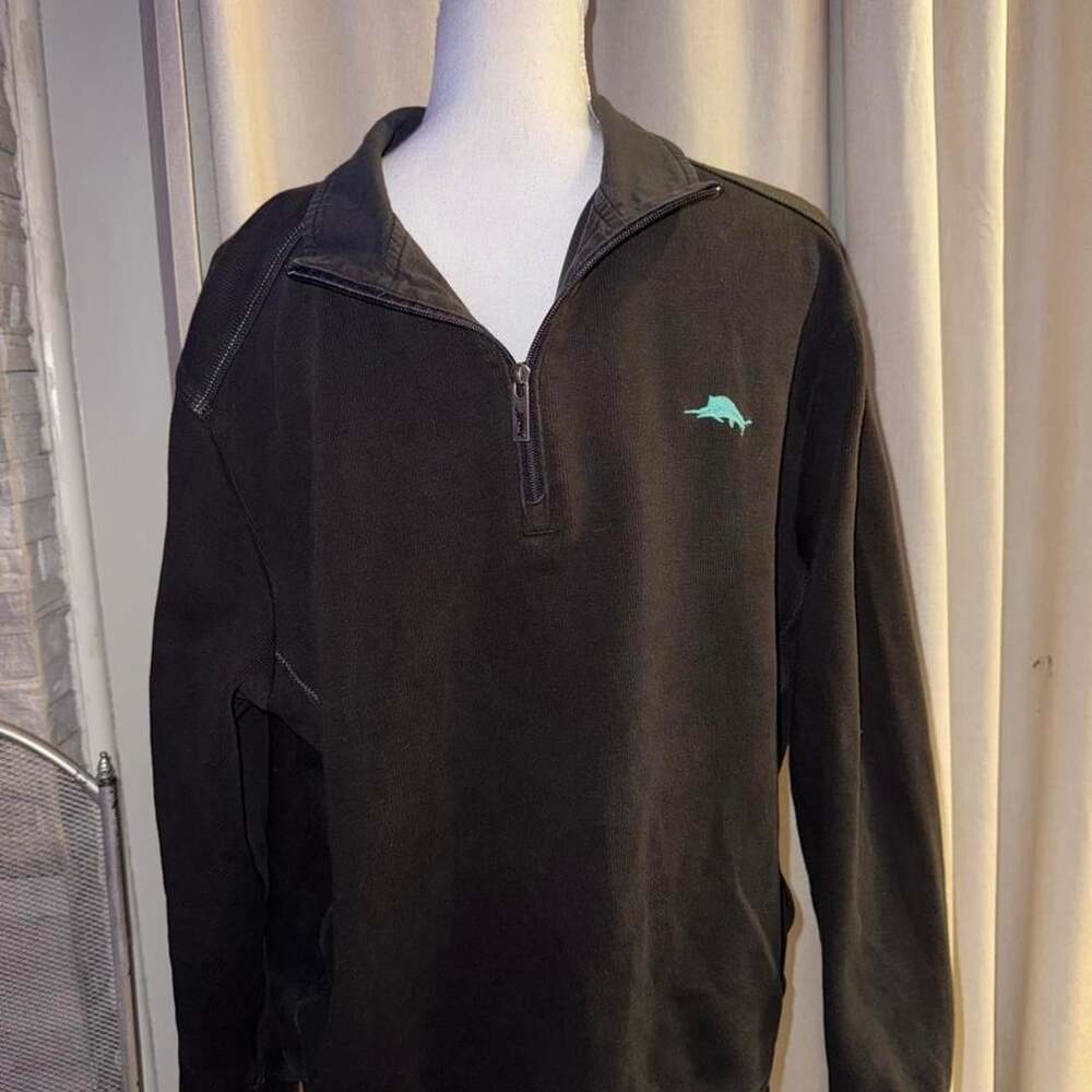 Tommy Bahama Quarter-Zip Pullover Size L Dark Olive Marlin Logo